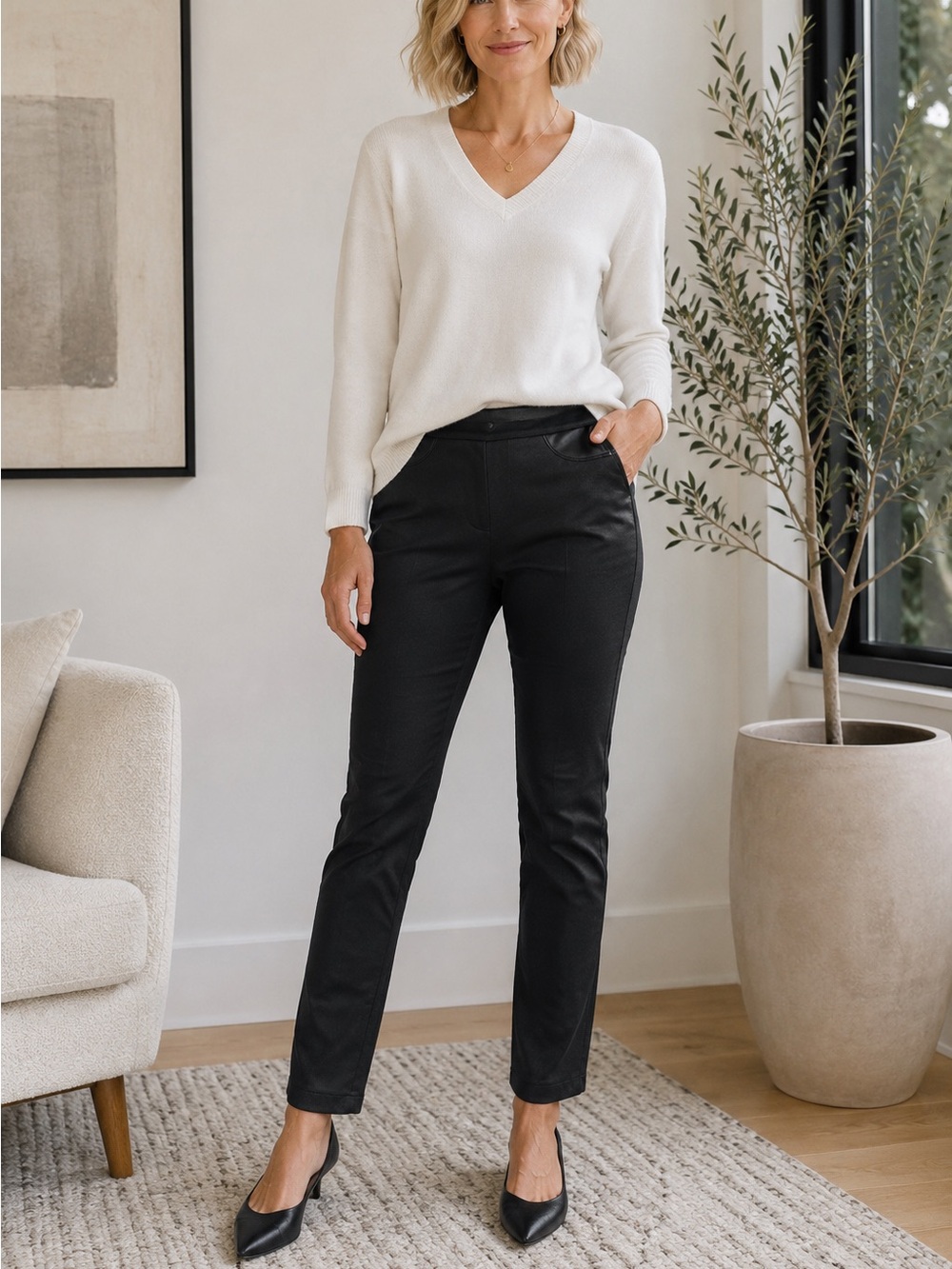 DKNY Pull On Straight Leg Black Pants Leggings